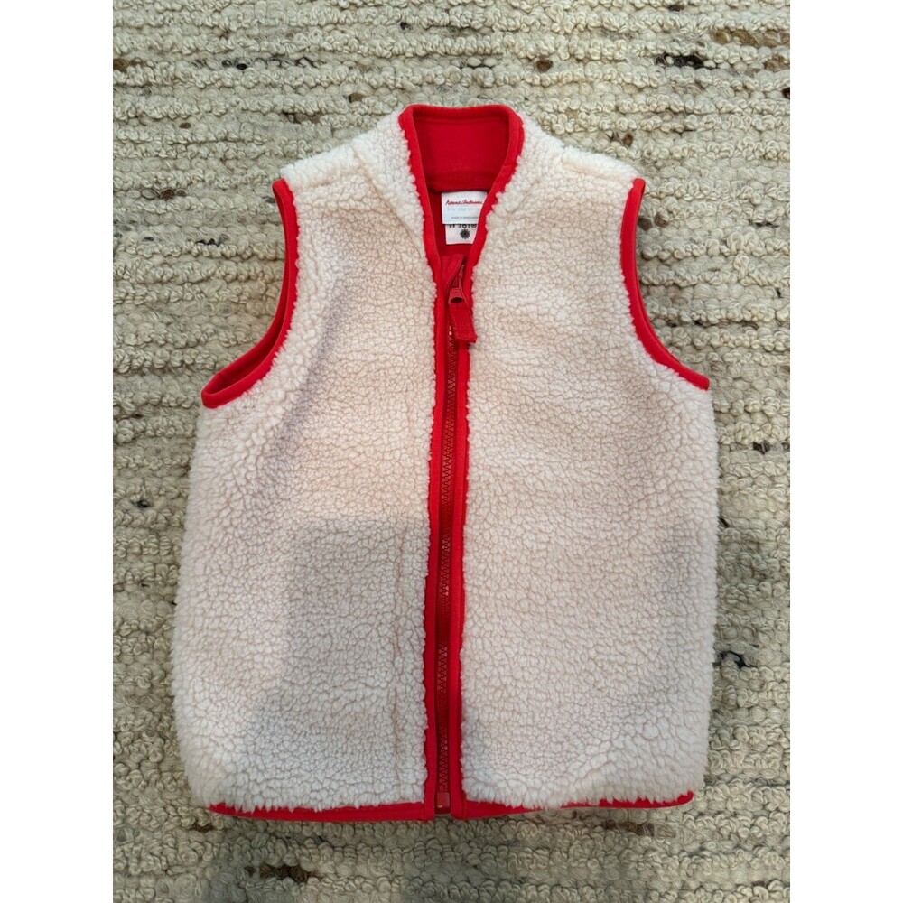 Hanna Andersson Toddler Sherpa Fleece Vest Cream Red Trim Size 3T